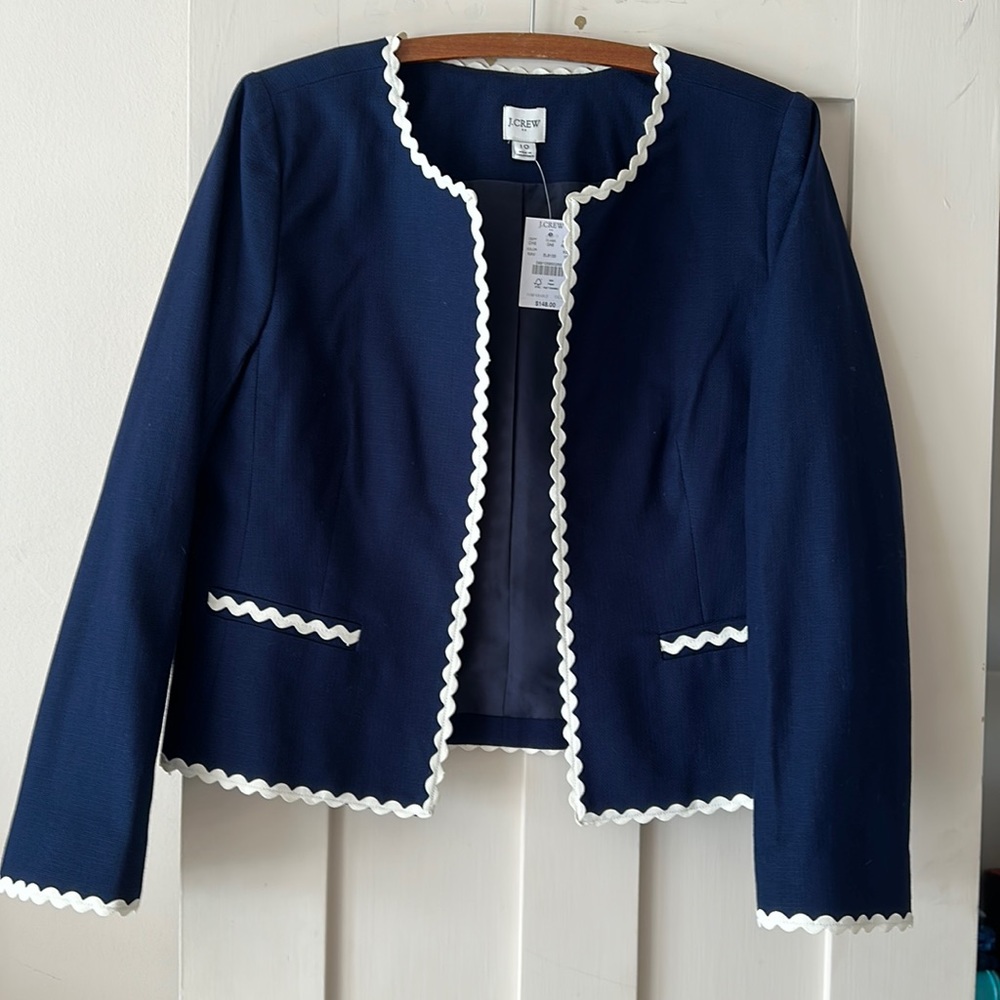 J. Crew Navy Blue Blazer with White Trim